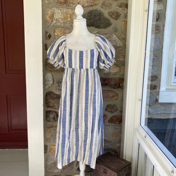 ALICE + OLIVIA BY STACEY BENDET Bauery Puff Sleeved Striped  Midi Dress $375 - Picture 3 of 12